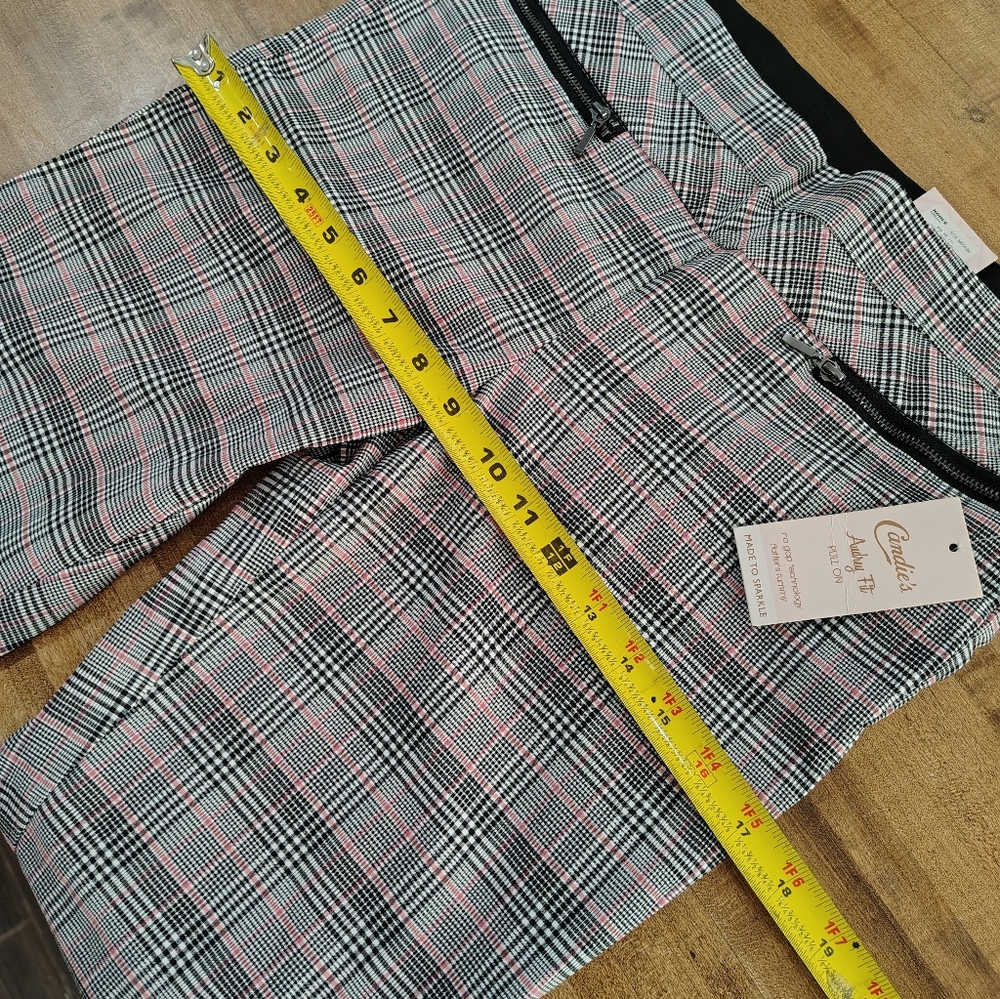 Candie's Audrey Fit Pull On Plaid Slim Stretchy Dressy Pants W/Pink Accent NWT - Picture 13 of 13